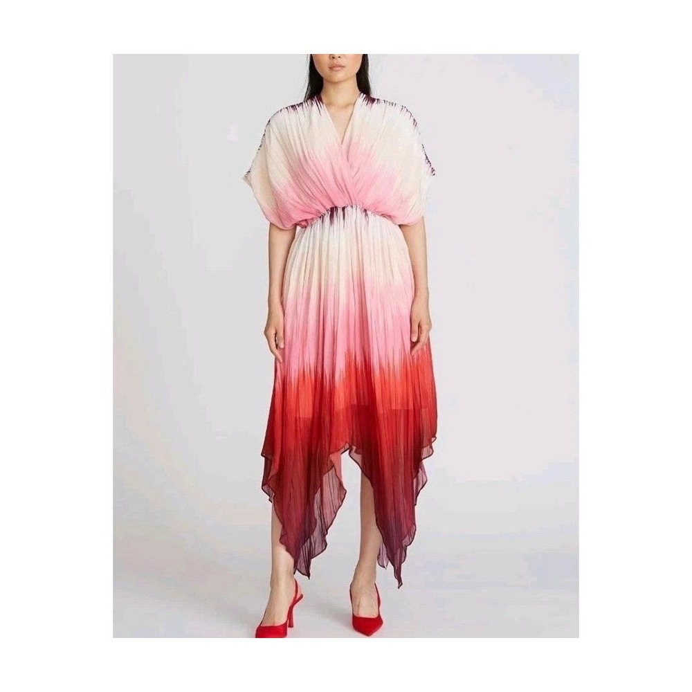 NWT AMUR Ombre Hi Low Midi Dress sz 10/M‎ Pink Blouson Pleated Occasion